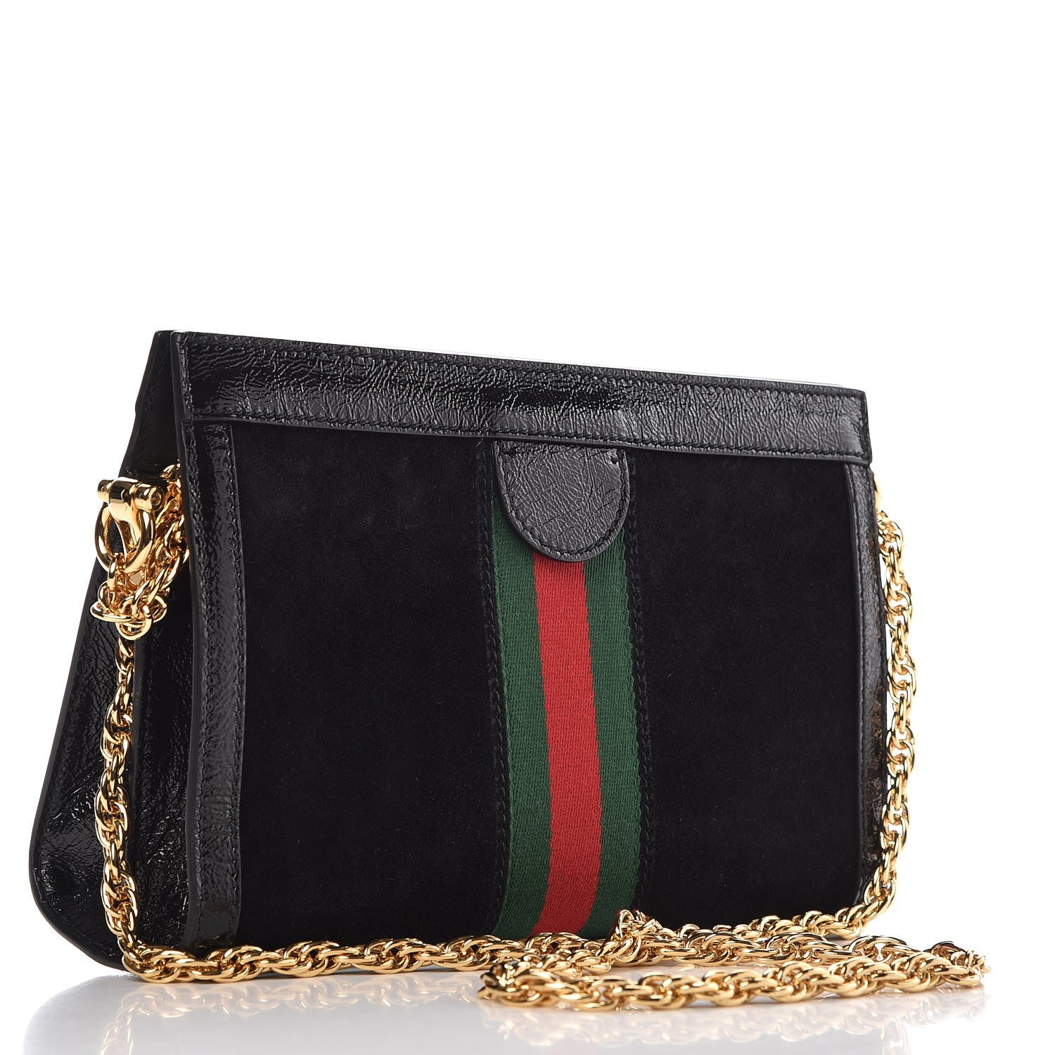 Gucci Suede Patent GG Web Small Ophidia Chain Shoulder Bag Black 3 of 7