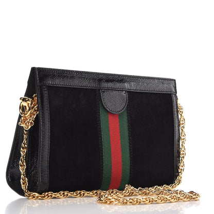 Gucci Suede Patent GG Web Small Ophidia Chain Shoulder Bag Black 3 of 7
