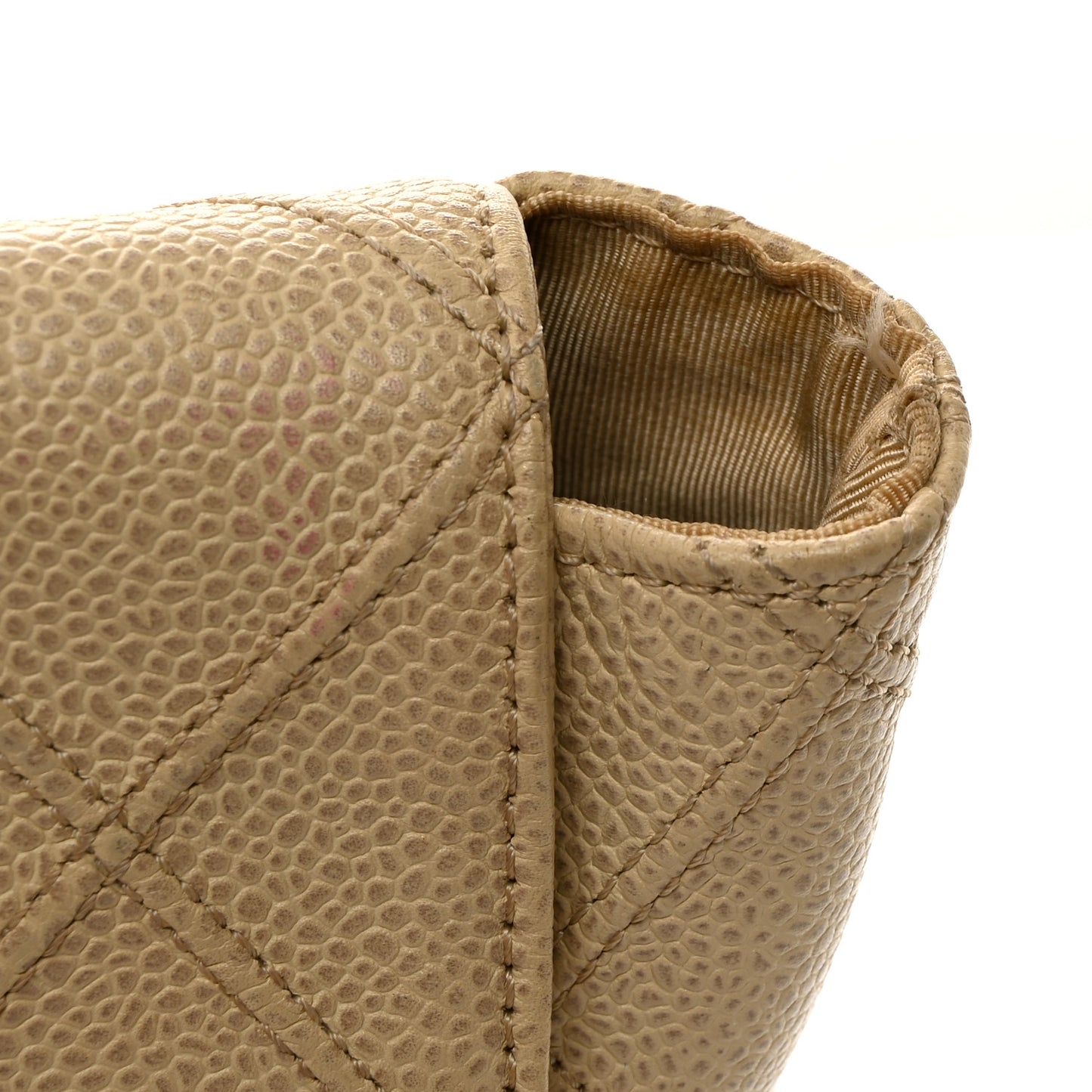 Caviar Diamond Stitch Oversized Flap Clutch Beige