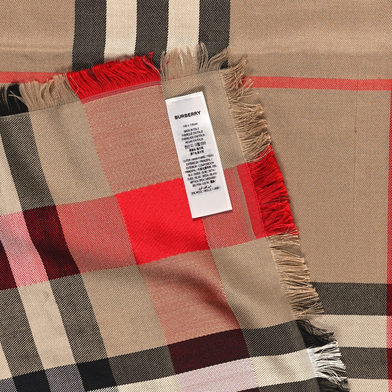 Burberry Wool Silk Giant Check Ribbon Scarf Archive Beige 2 of 3