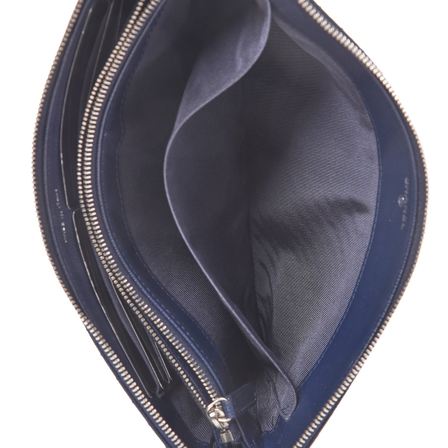 Caviar Chevron Quilted Large Zipped Clutch Navy