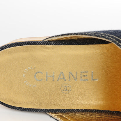 Chanel Denim Wooden CC Clogs 38 Blue 7 of 7