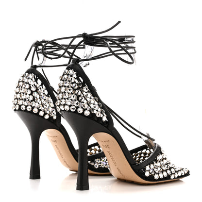 Bottega Veneta Mesh Nappa Crystal Embellished Sparkle Stretch Ankle Tie Sandals 36.5 Black 5 of 9