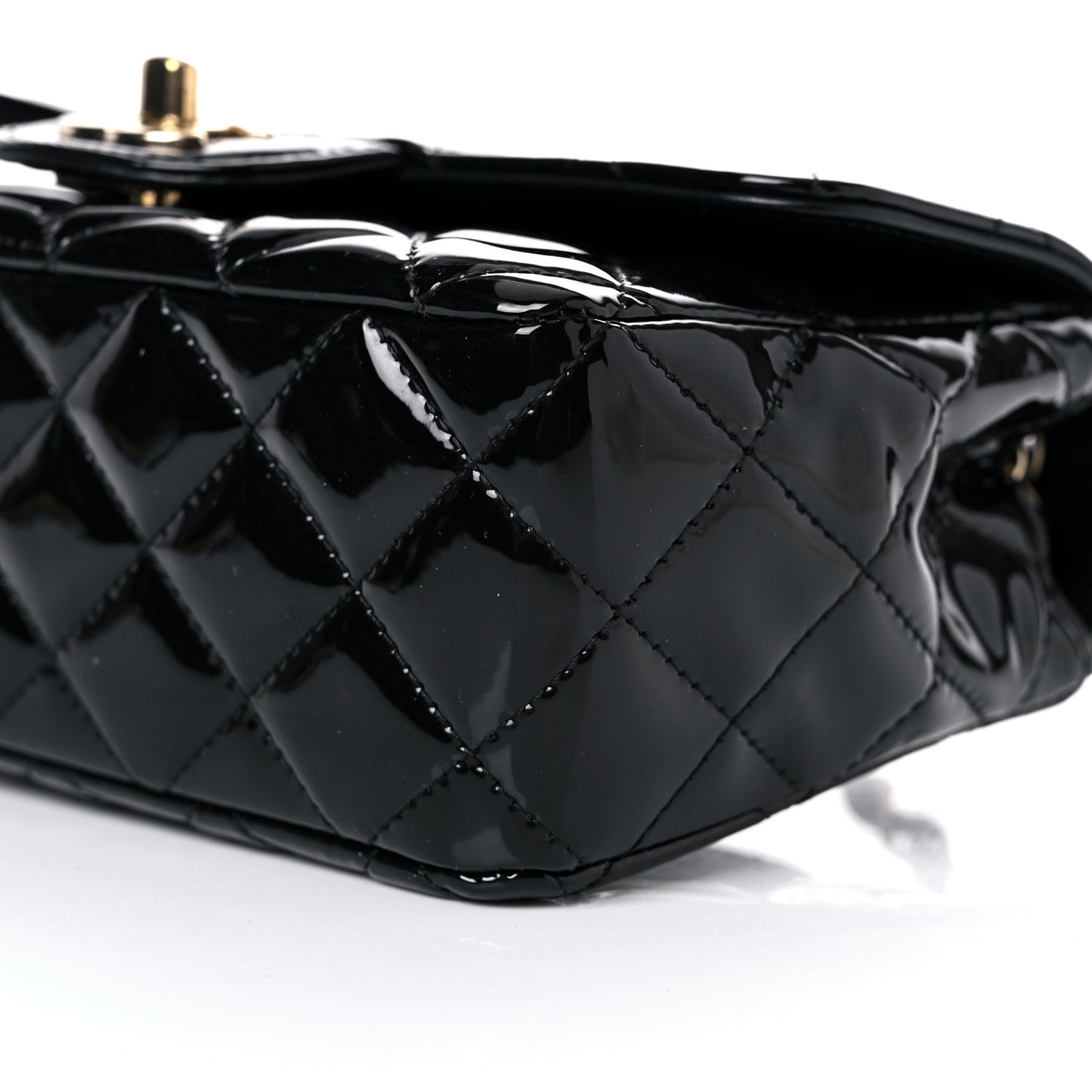 Patent Calfskin Quilted Mini Rectangular Flap Black