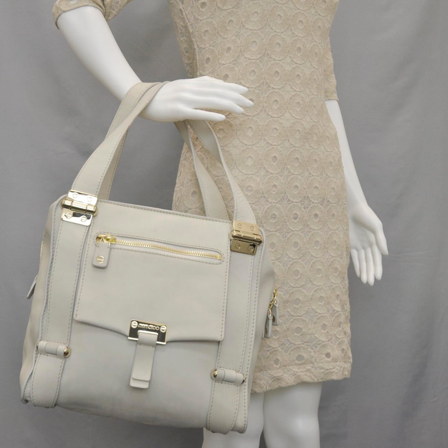 Cashmere Calfskin Medium Parker Tote White