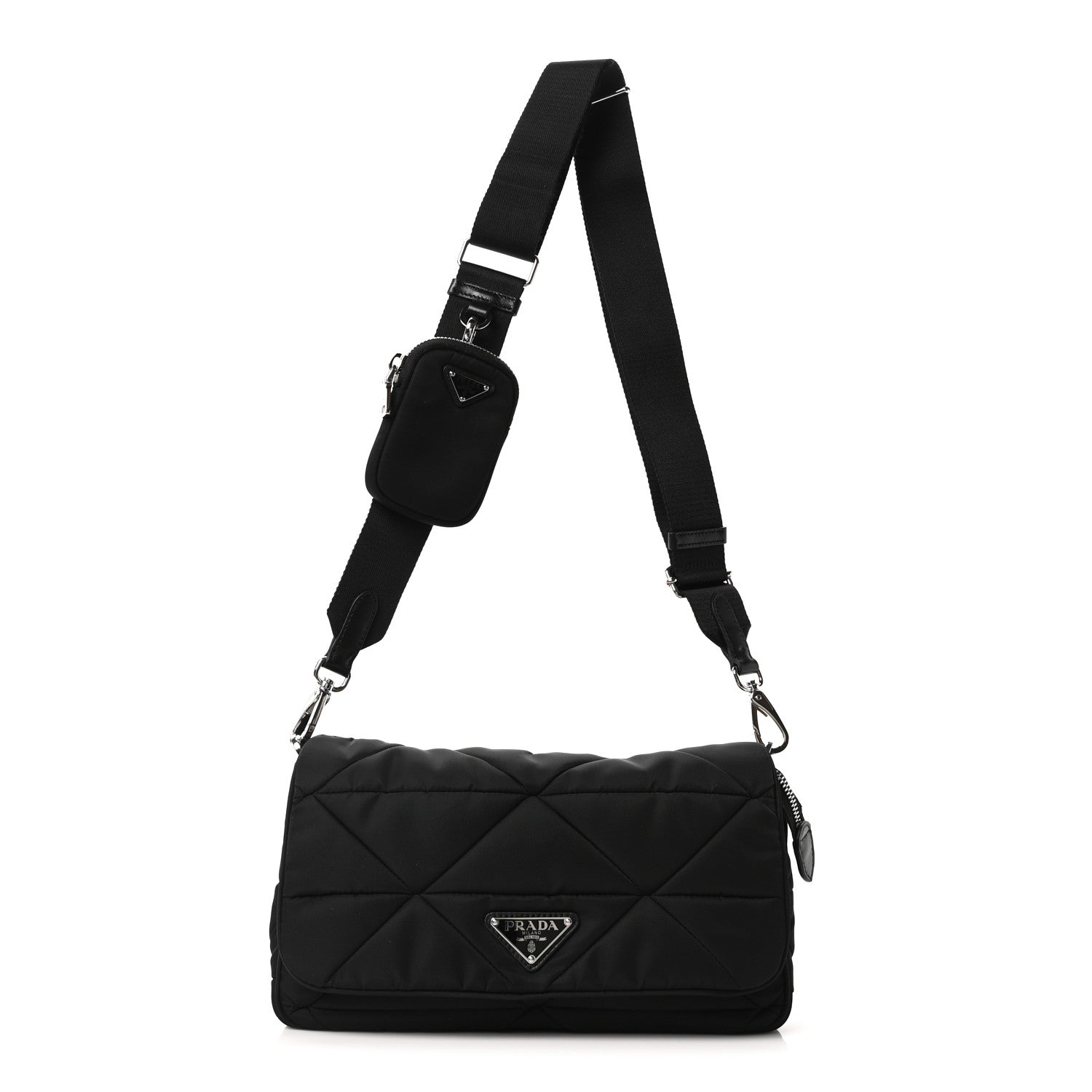 Prada Re-Nylon Quilted Padded Flap Shoulder Bag Black 1 of 11