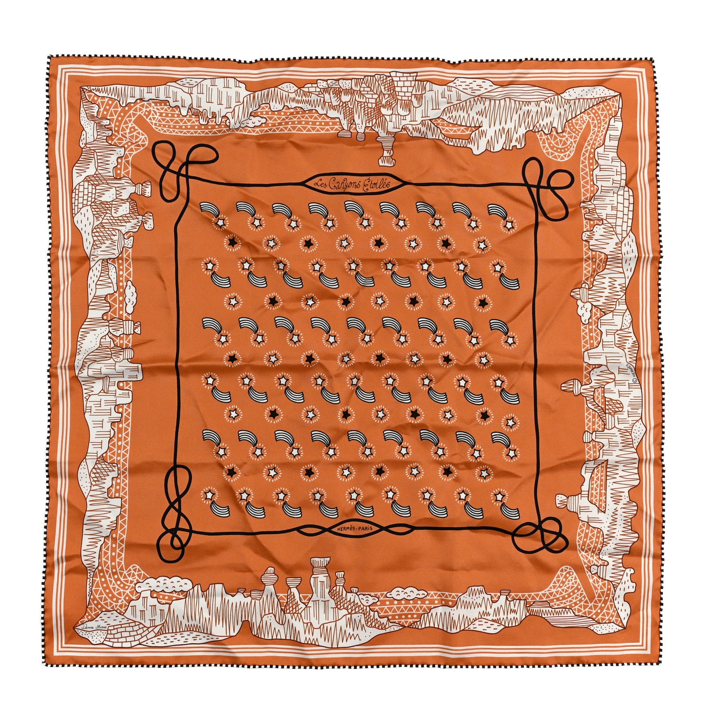 Silk Les Canyons Etoiles Bandana Scarf 55 Orange Brulee White Black
