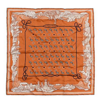 Hermes Silk Les Canyons Etoiles Bandana Scarf 55 Orange Brulee White Black 1 of 3