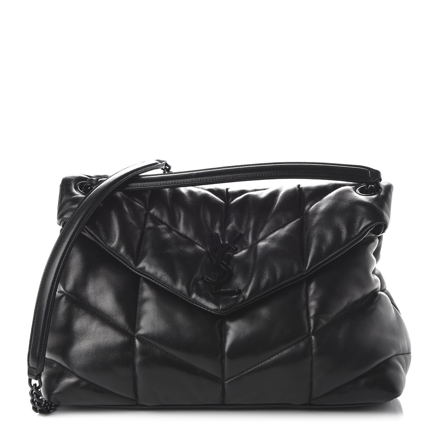 Lambskin Quilted Medium Loulou Puffer Monogram Chain Satchel Black