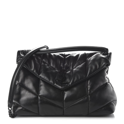 Saint Laurent Lambskin Quilted Medium Loulou Puffer Monogram Chain Satchel Black 1 of 9