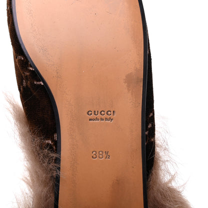 Gucci Velvet GG Monogram Fur Womens Princetown Slippers 38.5 Brown Black Natural 6 of 11