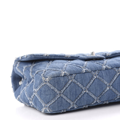 Chanel Frayed Denim Quilted Large Blue Chip Flap Blue 10 of 13