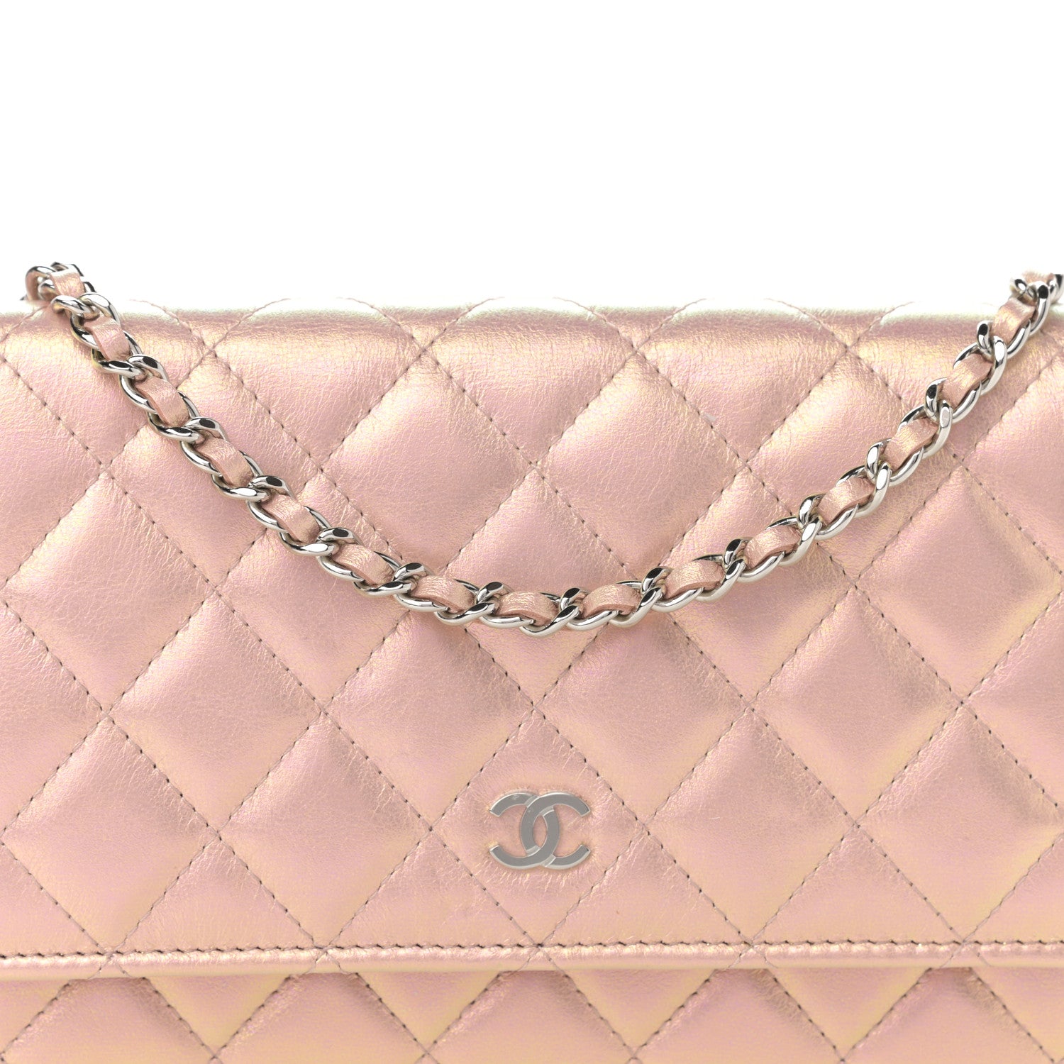 Chanel Iridescent Calfskin Quilted Wallet On Chain WOC Pink 9 of 13