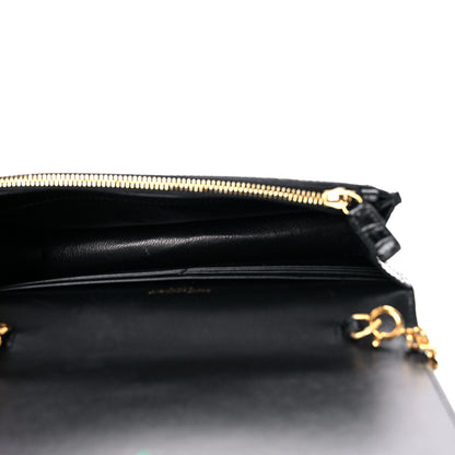 Saint Laurent Calfskin Crocodile Embossed Kate Monogram Tassel Chain Wallet Black 5 of 11
