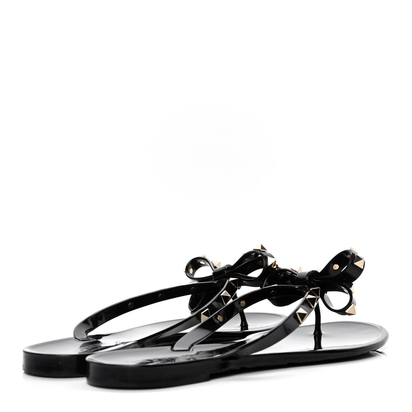 PVC Jelly Rockstud Bow Thong Sandals 40 Black