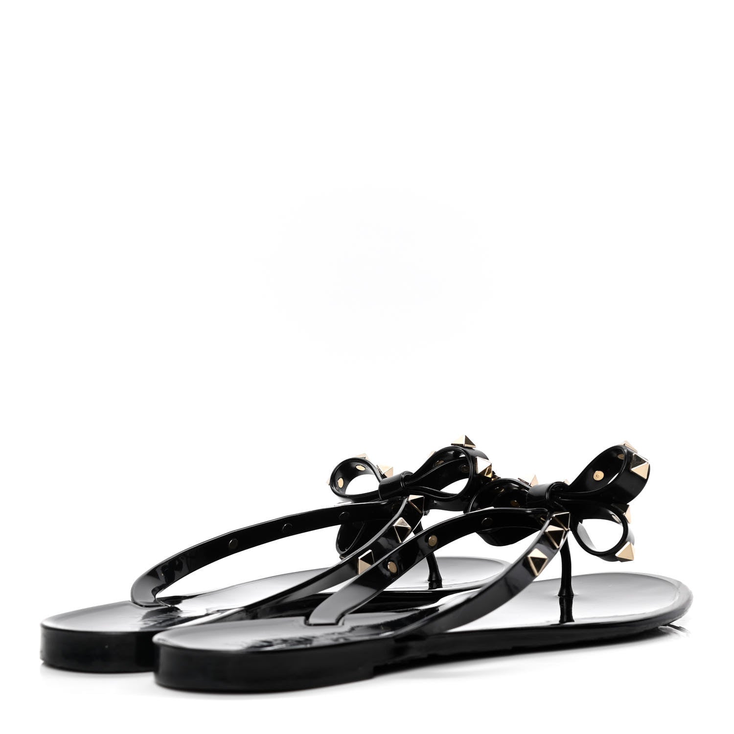 Valentino Garavani PVC Jelly Rockstud Bow Thong Sandals 40 Black 3 of 4