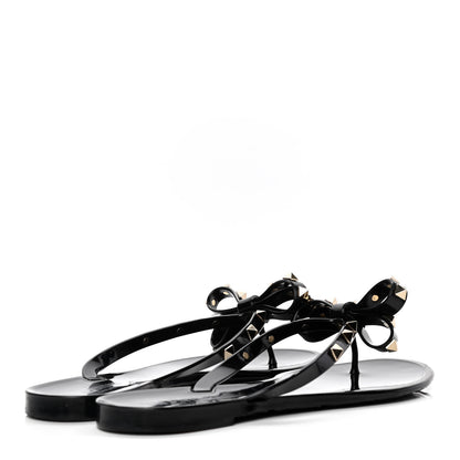 Valentino Garavani PVC Jelly Rockstud Bow Thong Sandals 40 Black 3 of 4