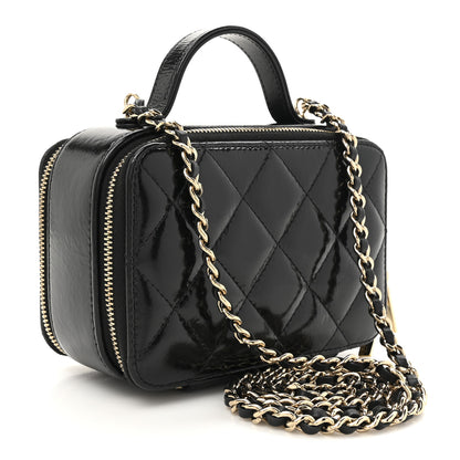 Chanel Patent Quilted Top Handle Small Vanity Case Black 3 of 12