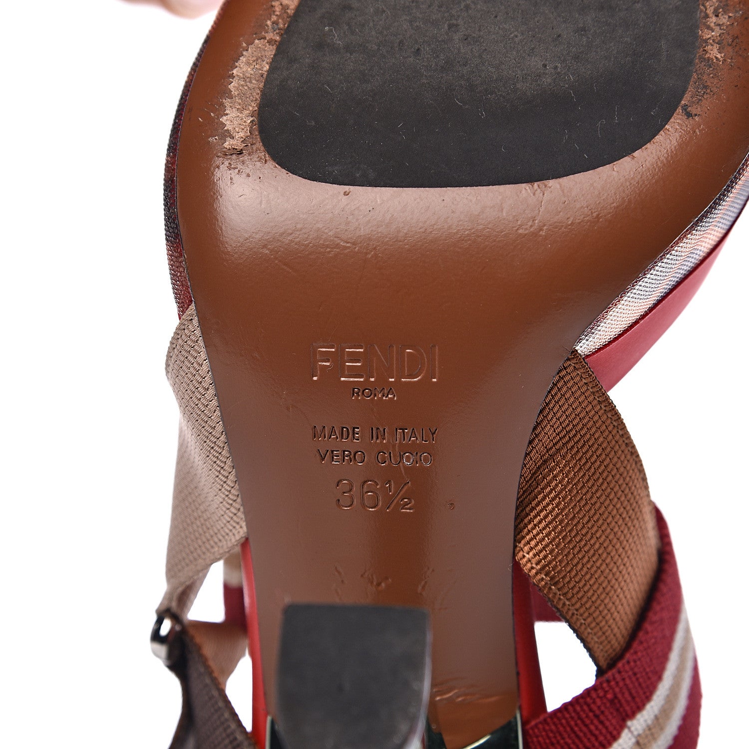 Fendi Technical Mesh FF Colibri High-Heel Slingback Pumps 36.5 Tobacco Moro Cipria Papavero Camelia 7 of 9