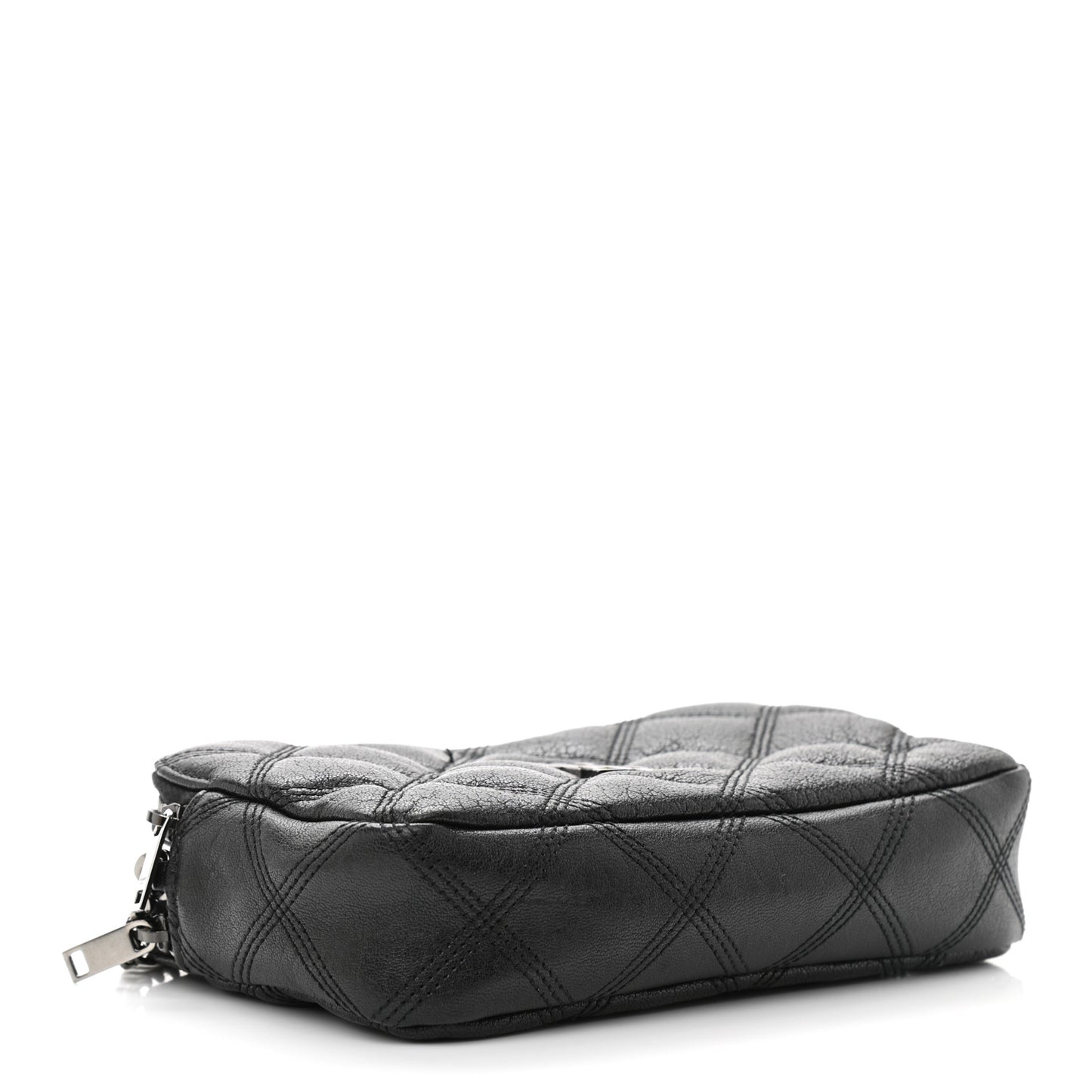 Grained Lambskin Quilted Mini Becky Double Zip Bag Black