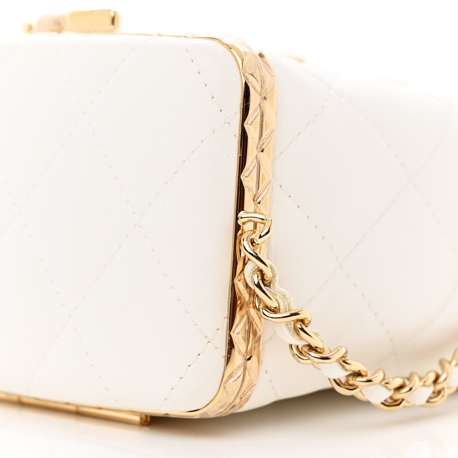 Chanel Metal Lambskin Quilted Small Chain Bucket Bag White 11 of 12