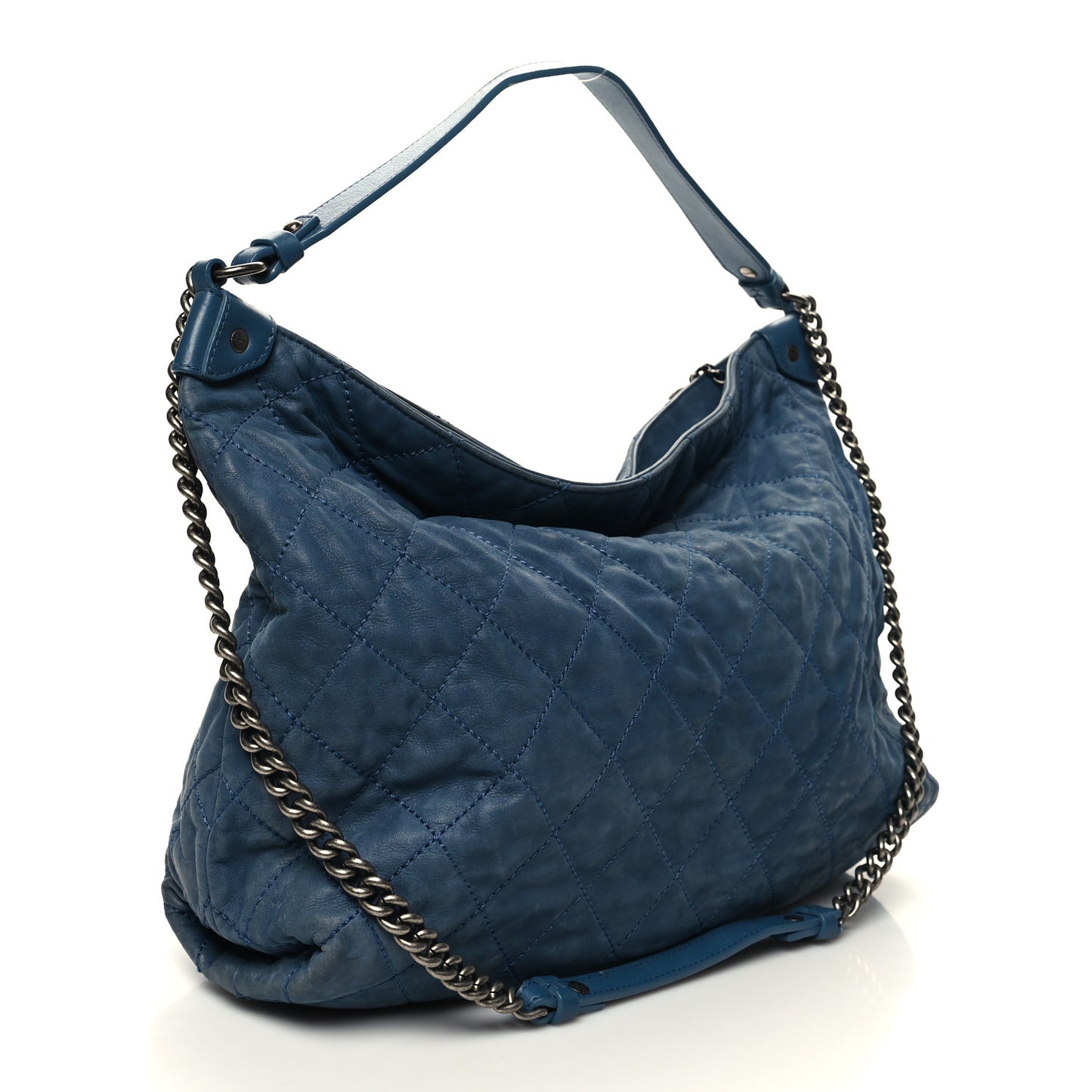 Iridescent Calfskin Quilted Daily Hobo Blue