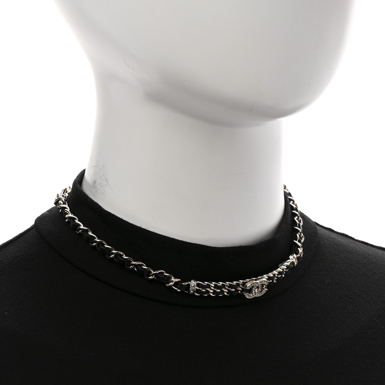 Chanel Metal Lambskin Crystal CC Choker Necklace Black Gold 2 of 7