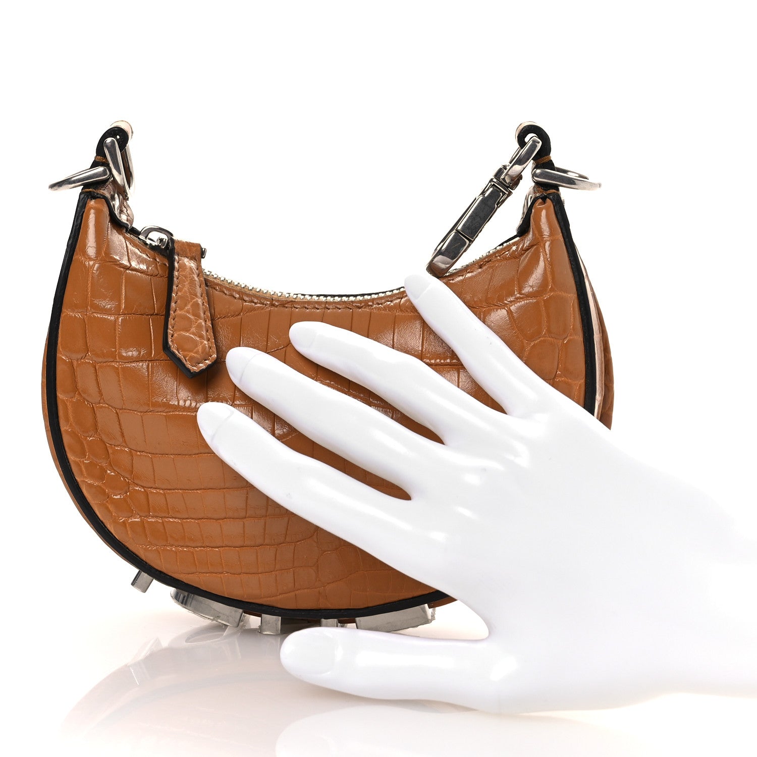 Fendi Crocodile Nano Fendigraphy Hobo Charm Caramello 2 of 11