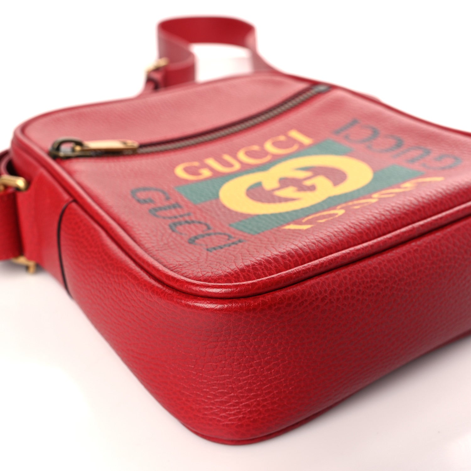 Gucci Grained Calfskin Logo Messenger Bag Hibiscus Red 8 of 9