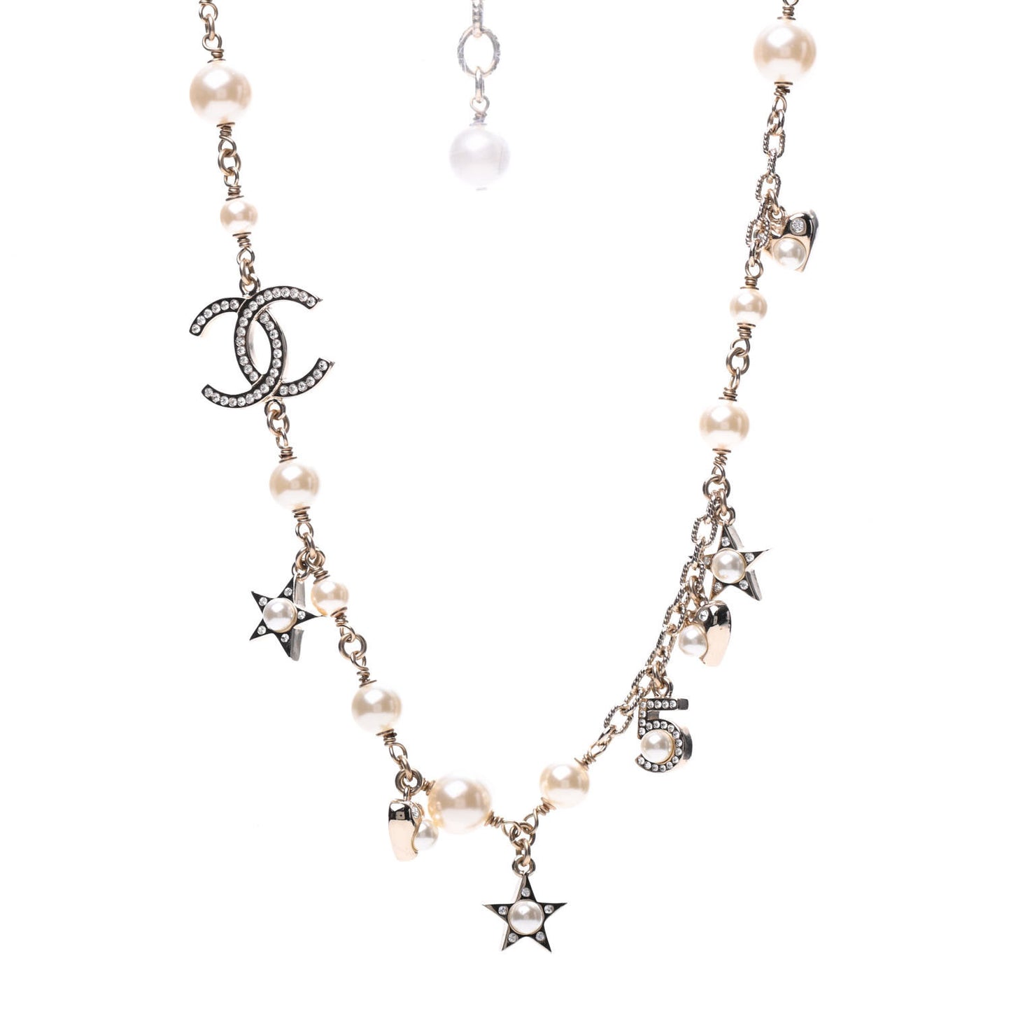 Crystal Pearl Star CC Short Necklace Silver