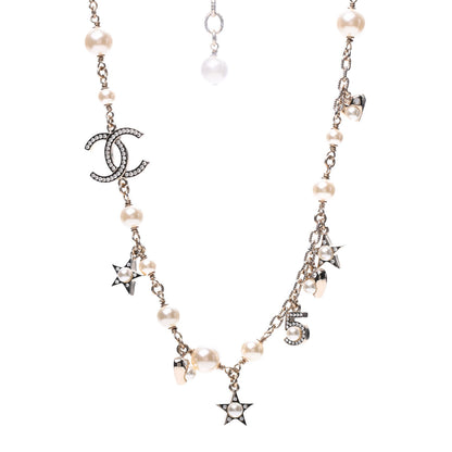Chanel Crystal Pearl Star CC Short Necklace Silver 1 of 7