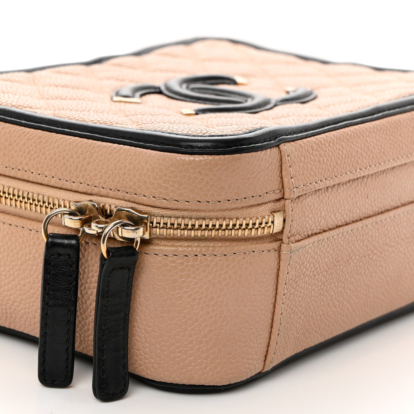 Caviar Quilted Medium CC Filigree Vanity Case Beige Black