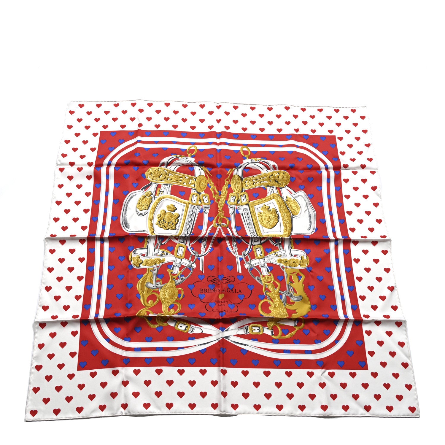 Hermes Silk Brides De Gala Love Scarf 90 Rouge Vif Marine White 1 of 4