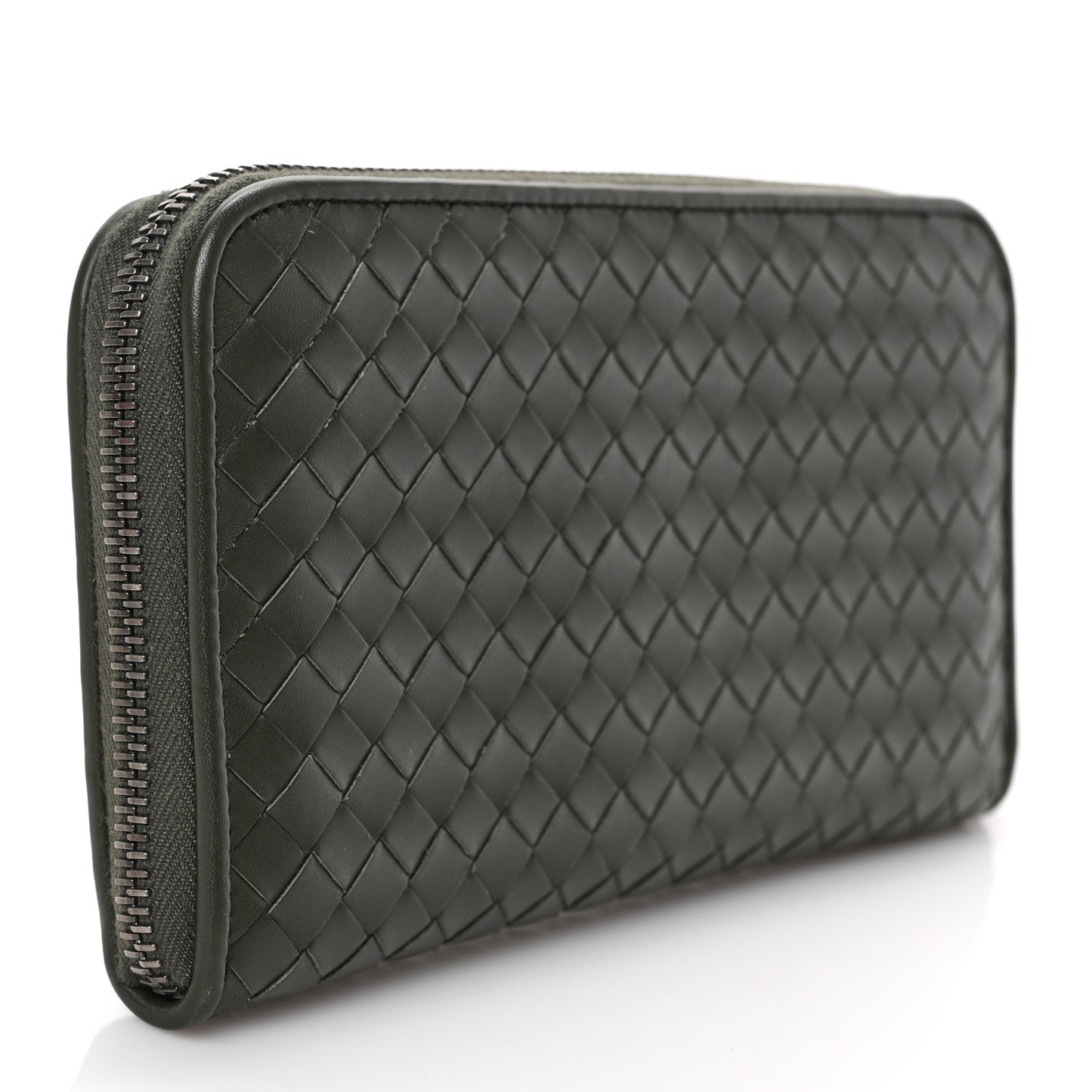Nappa Intrecciato Zip Around Wallet Khaki
