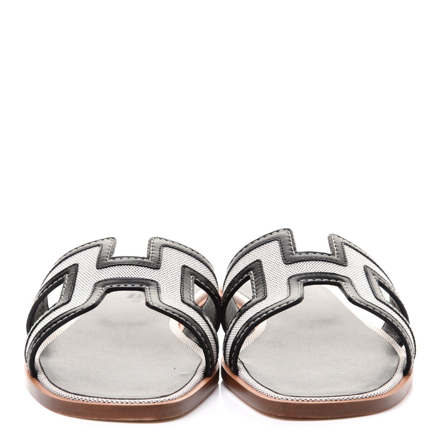 Hermes Calfskin Canvas Oran Sandals 37 Black 2 of 8