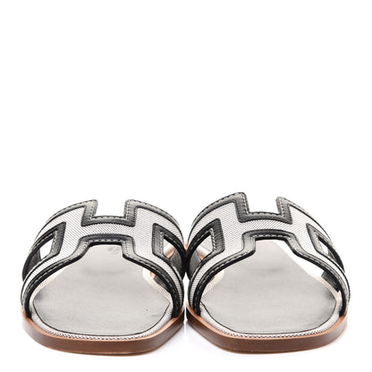 Hermes Calfskin Canvas Oran Sandals 37 Black 2 of 8