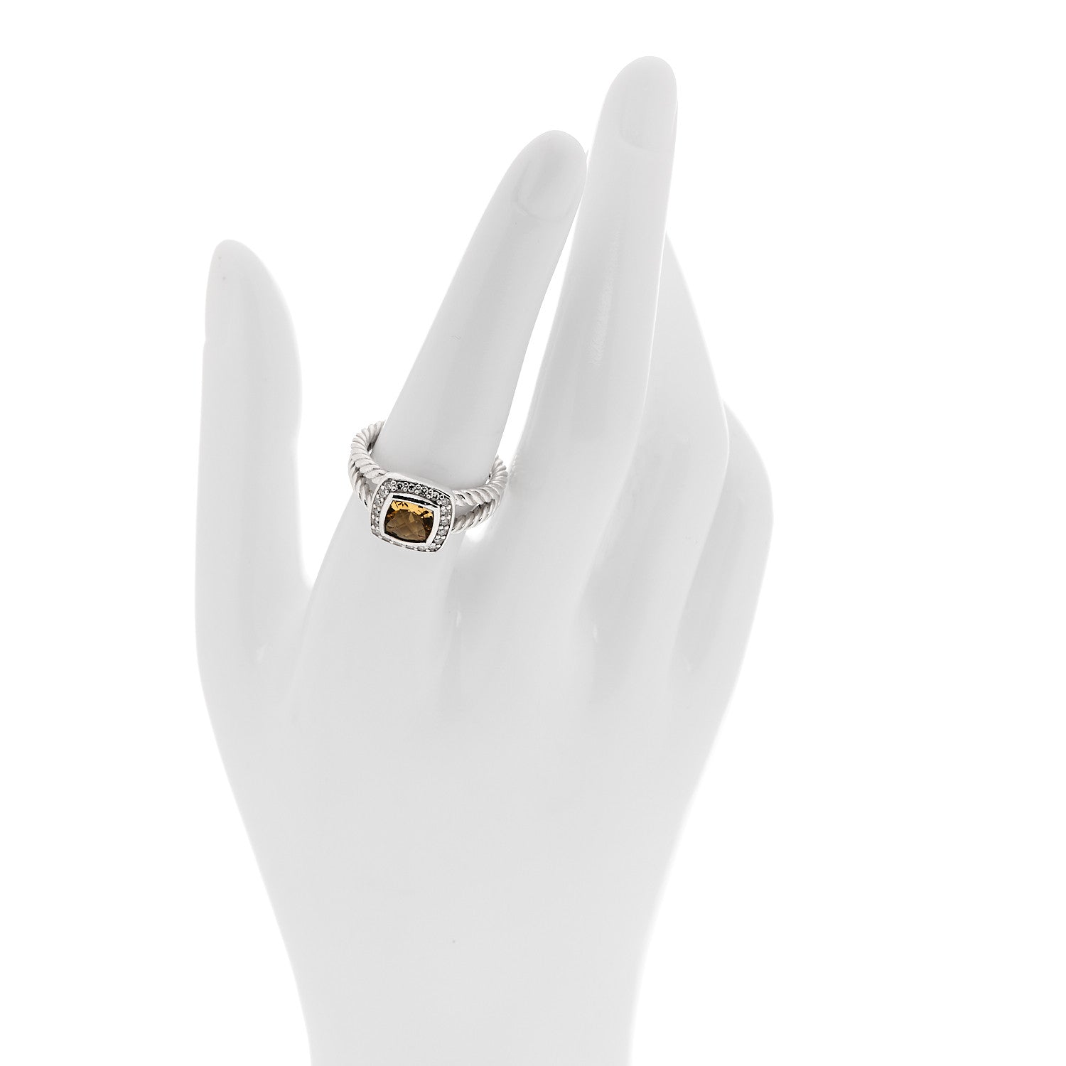 David Yurman Sterling Silver Diamond Citrine 7mm Petite Albion Ring 54 7 2 of 4