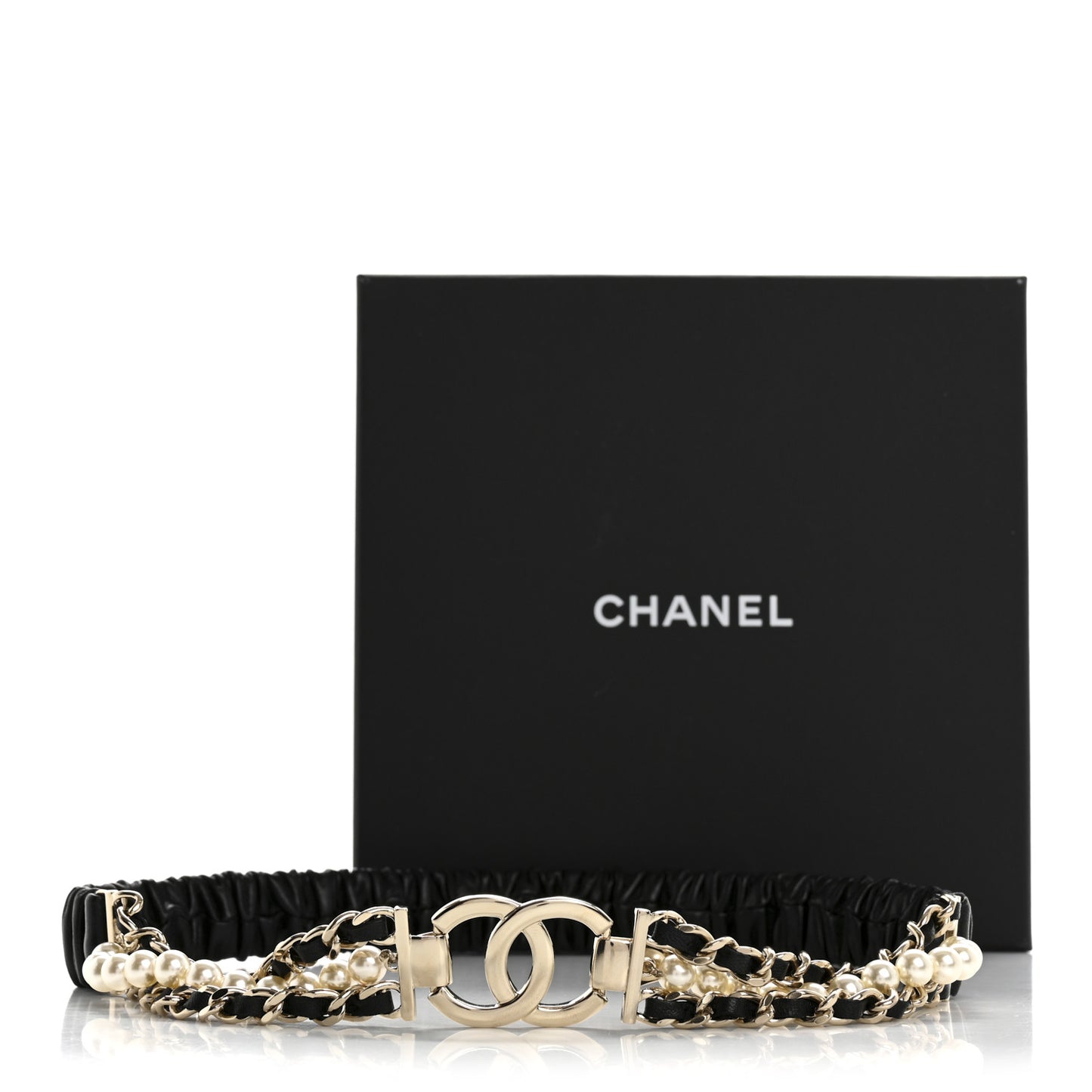 Lambskin CC Pearl Chain Belt 70 28 Black