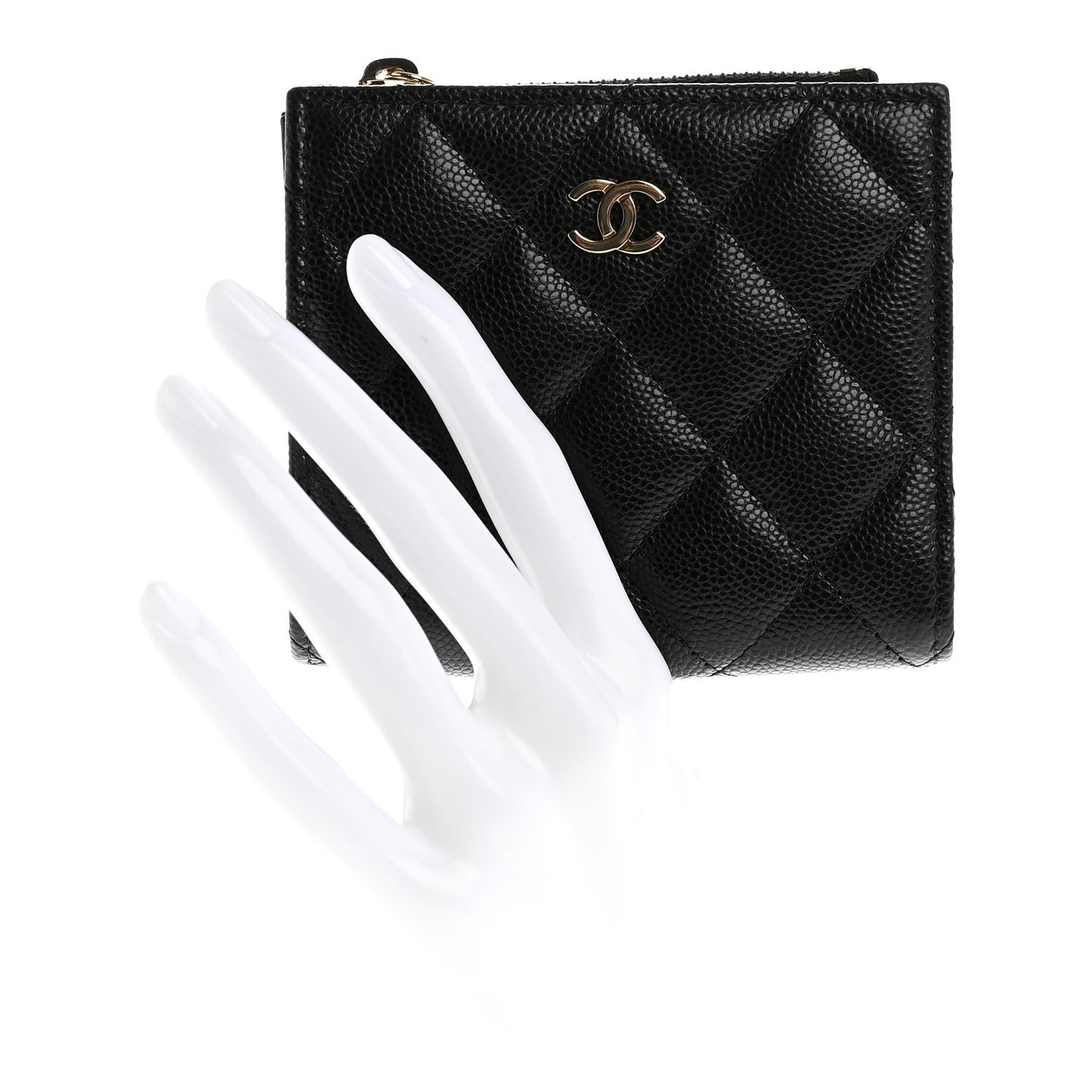 Caviar Quilted CC Zip Compact Wallet Black