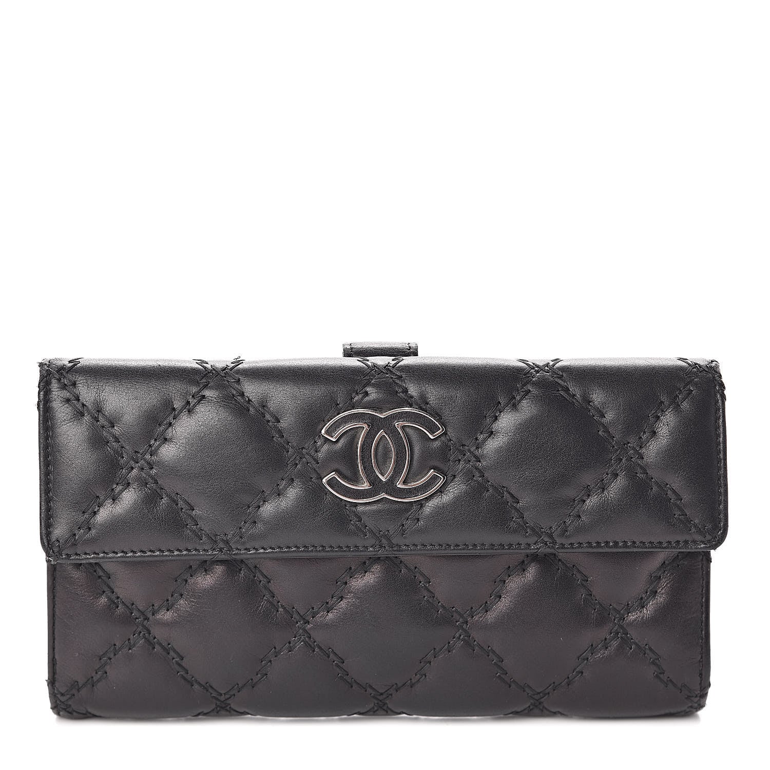 Chanel Calfskin Double Stitch Hamptons Flap Wallet Black 1 of 10
