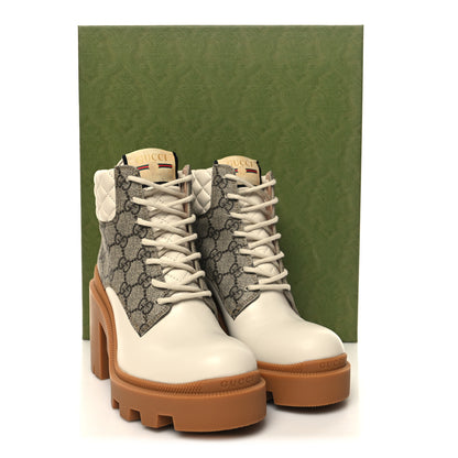 Gucci Calfskin GG Supreme Monogram Nappa Quilted Lace Up Ankle Boots 36 Mystic White Beige 2 of 9