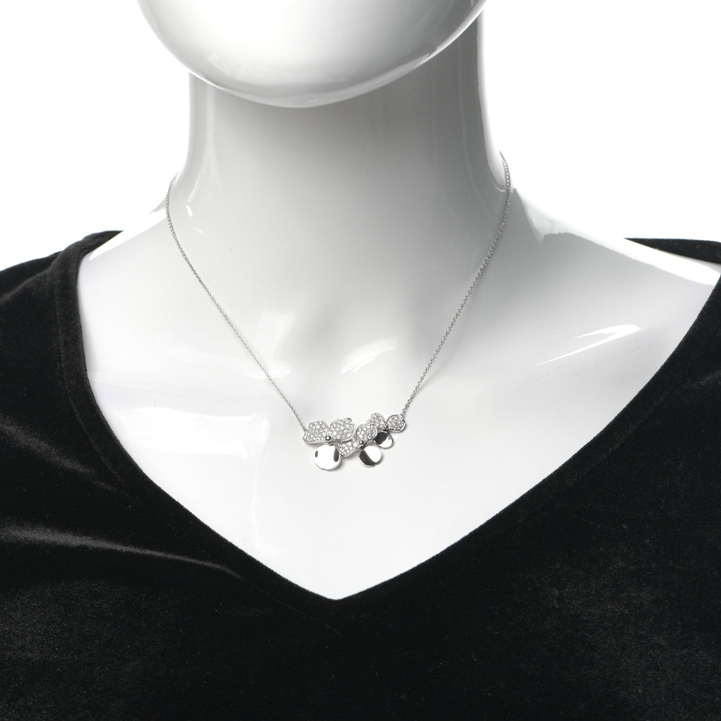 Platinum Diamond Mini Paper Flowers Cluster Pendant Necklace