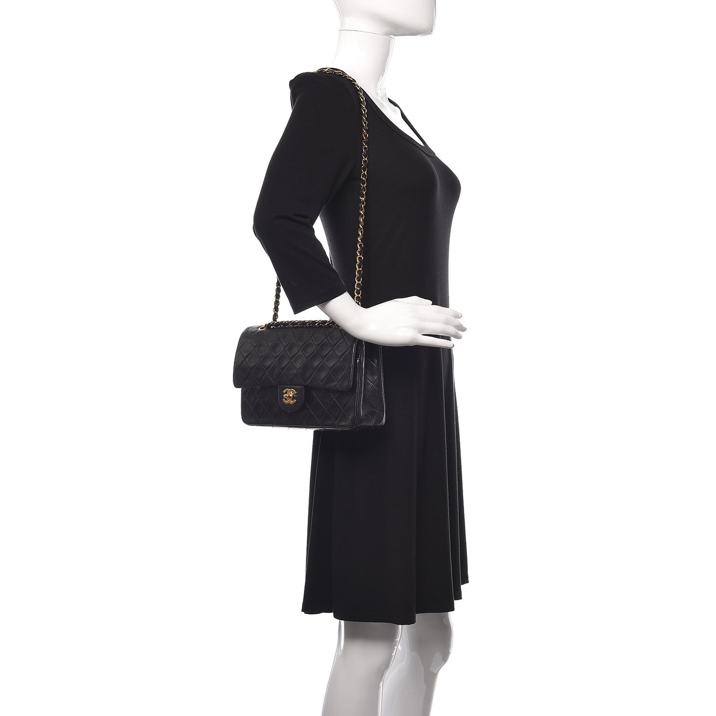 Lambskin Quilted Medium Double Flap Black