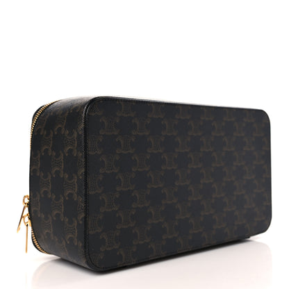 Celine Triomphe Canvas Calfskin Large Top Handle Toiletry Case Tan 4 of 11