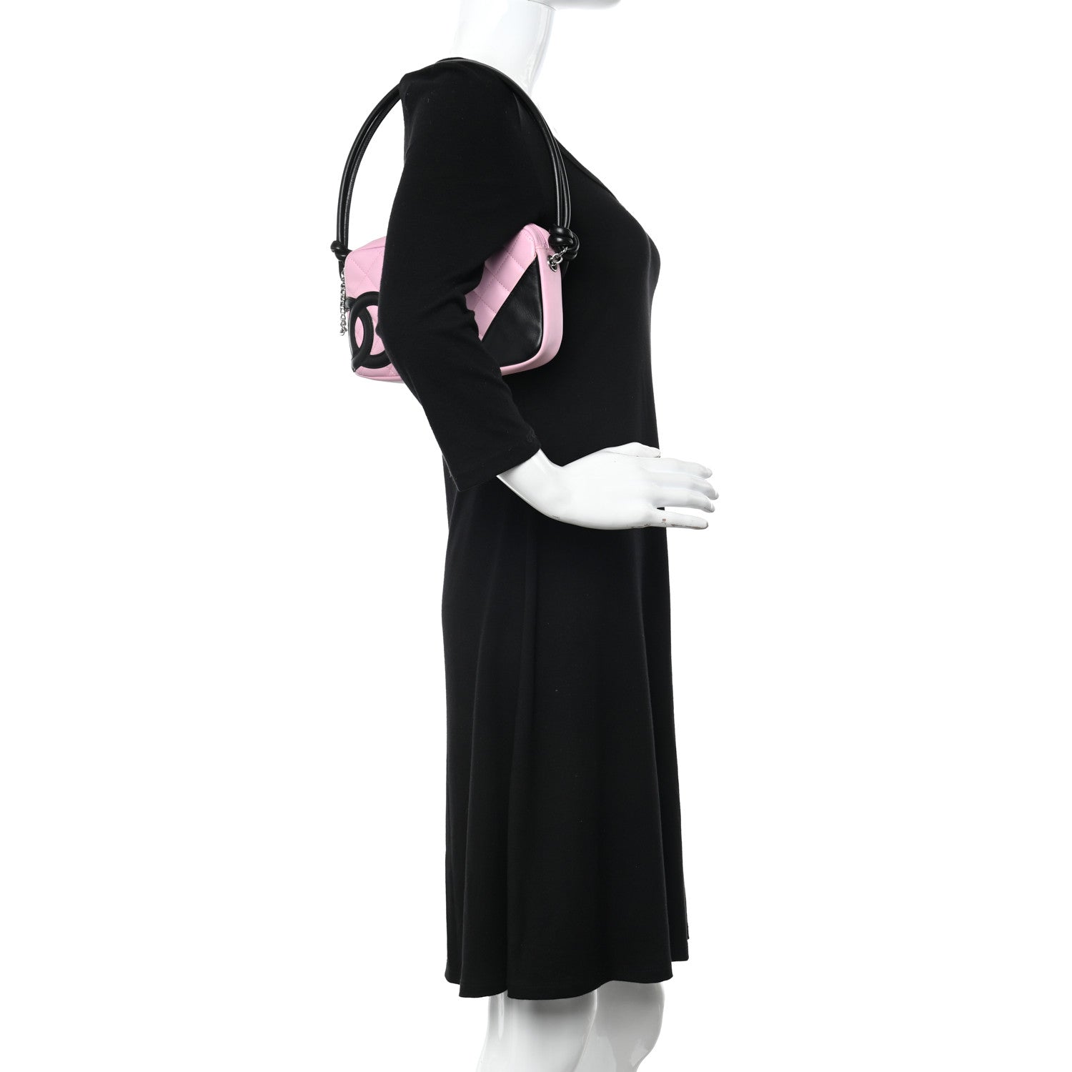 Chanel Calfskin Quilted Cambon Pochette Pink Black 2 of 12