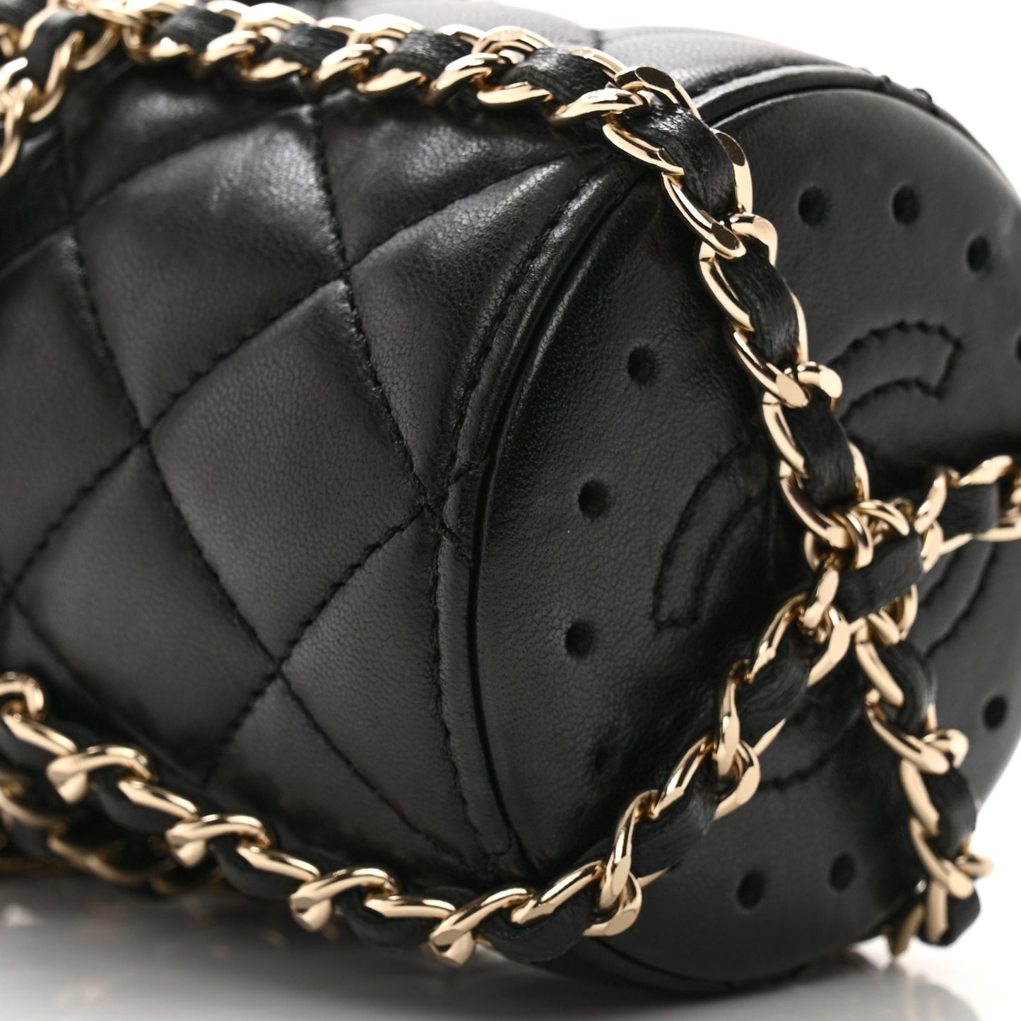 Lambskin Quilted CC To Drink Water Bottle Black Gold