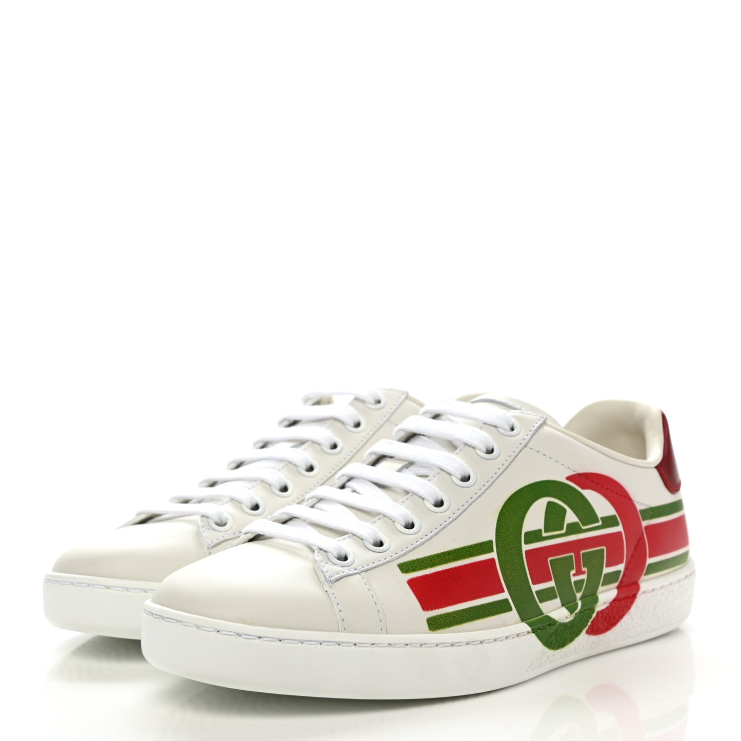 Calfskin Interlocking G Womens New Ace Sneakers 35.5 White Red Flame Green
