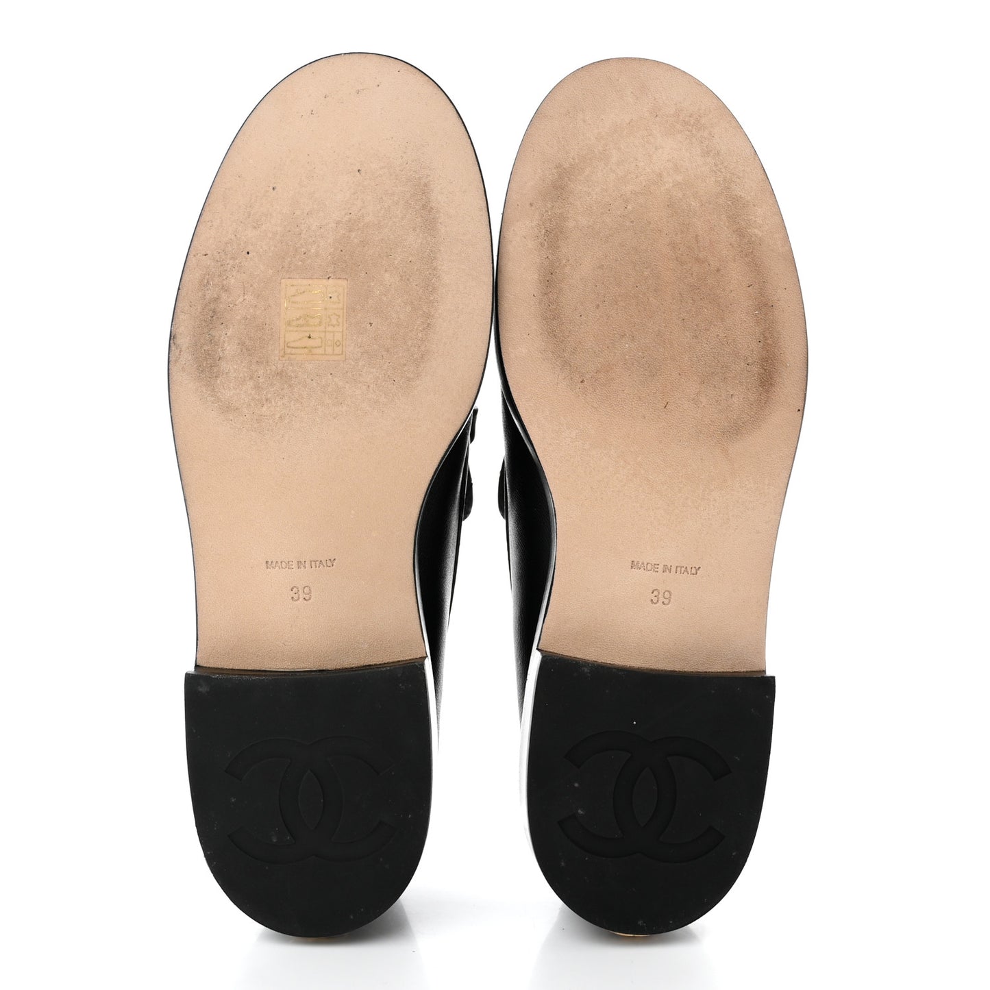 Lambskin Pearl Crystal Quilted CC Logo Jewelry Loafers 39 Black
