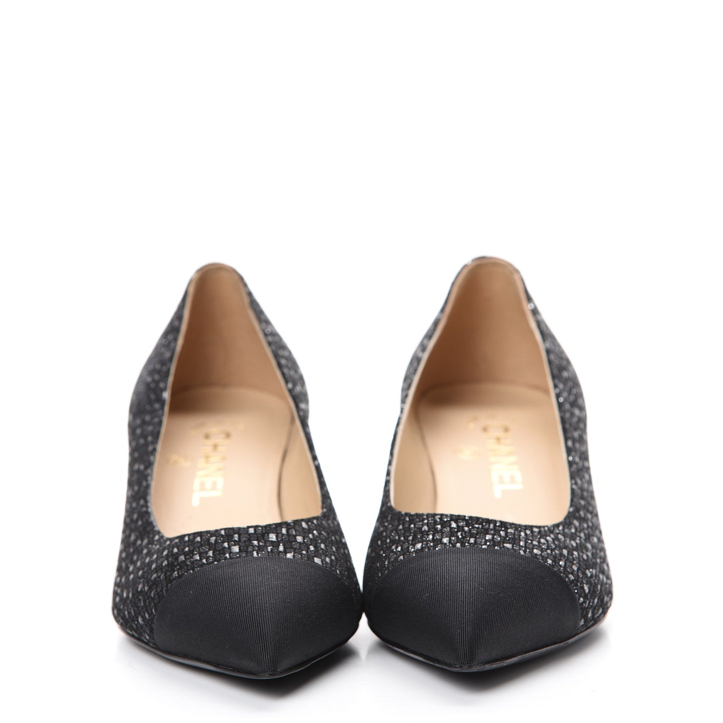 Tweed Grosgrain Cap Toe Gabrielle Pumps 35.5 Black