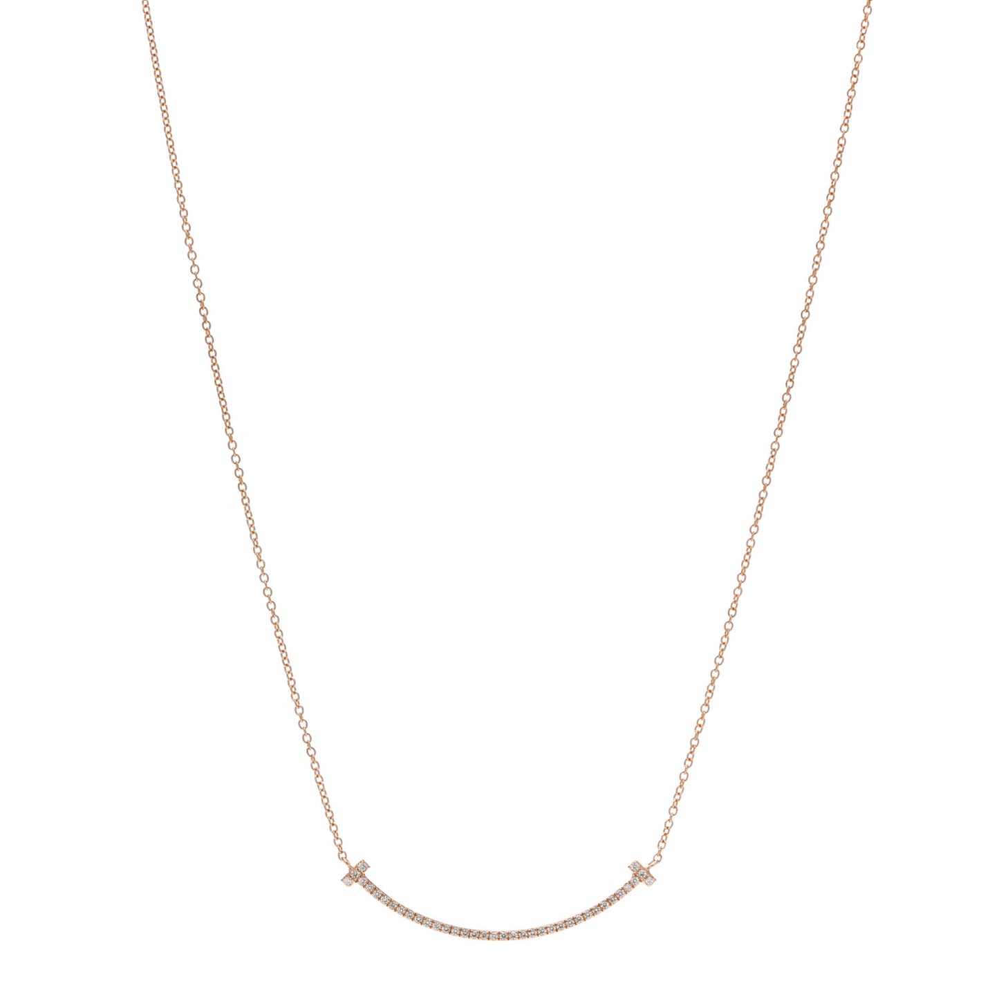 18K Rose Gold Diamond Small T Smile Pendant Necklace